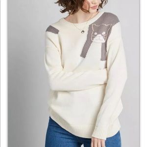 Cat Design Cream Sweater